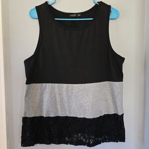 Black and Gray Sleeveless Top with Lace Detail